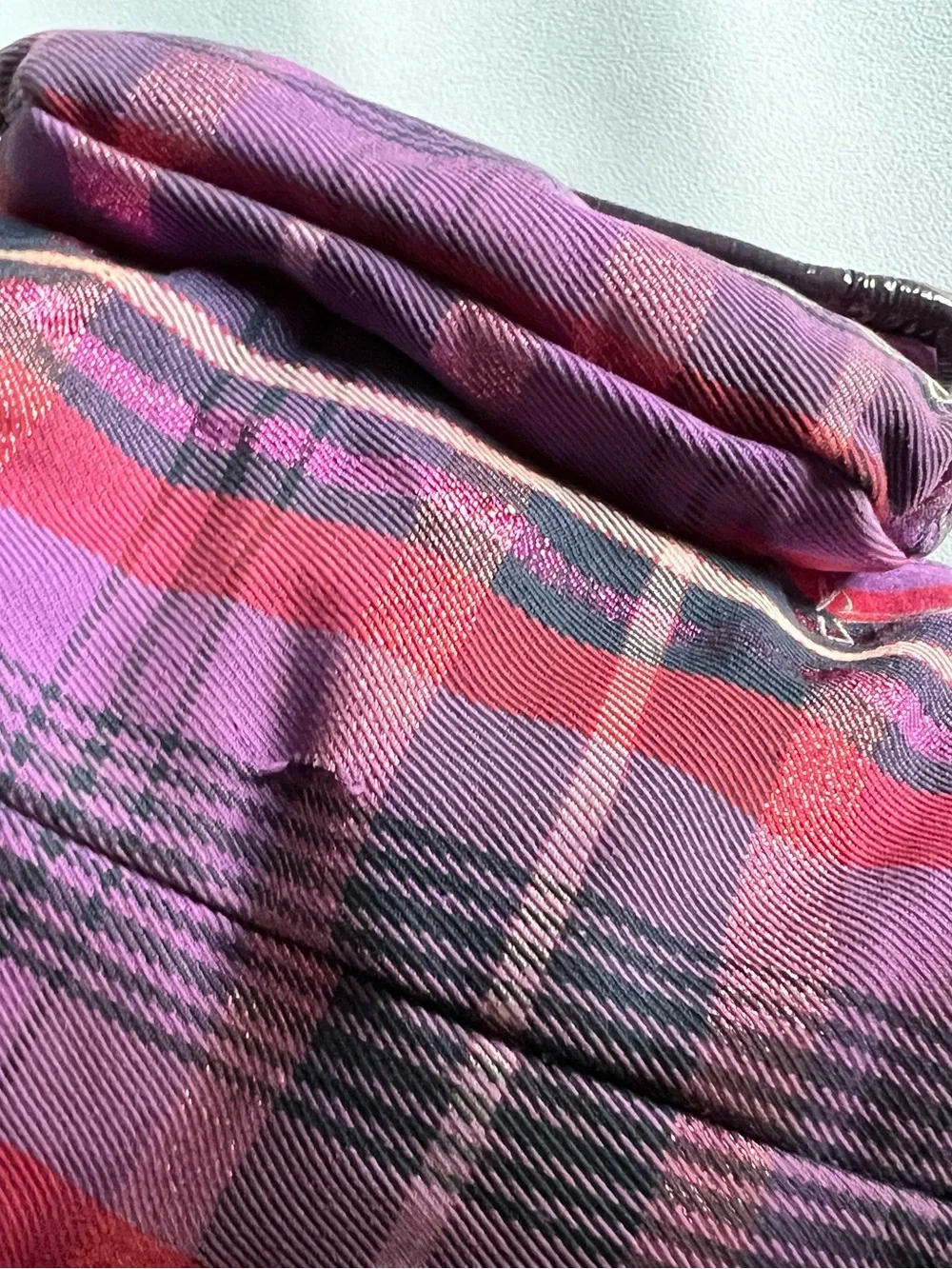 Coach Poppy Purple Pink Black Metallic Tartan Plaid Shoulder Crossbody Hobo Bag